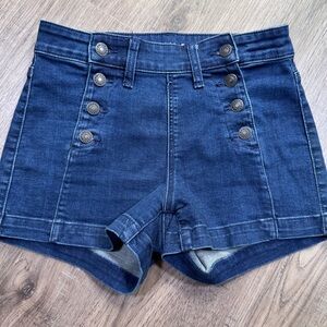 American Eagle Outfitters Dark Blue Hi-Rise Jean Shortie - Size 4